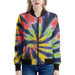 Black Backed Spiral Tie Dye Print Women's Bomber Jacket