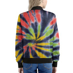 Black Backed Spiral Tie Dye Print Women's Bomber Jacket