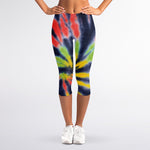 Black Backed Spiral Tie Dye Print Women's Capri Leggings
