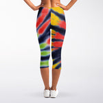 Black Backed Spiral Tie Dye Print Women's Capri Leggings