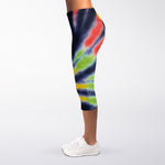 Black Backed Spiral Tie Dye Print Women's Capri Leggings