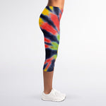 Black Backed Spiral Tie Dye Print Women's Capri Leggings