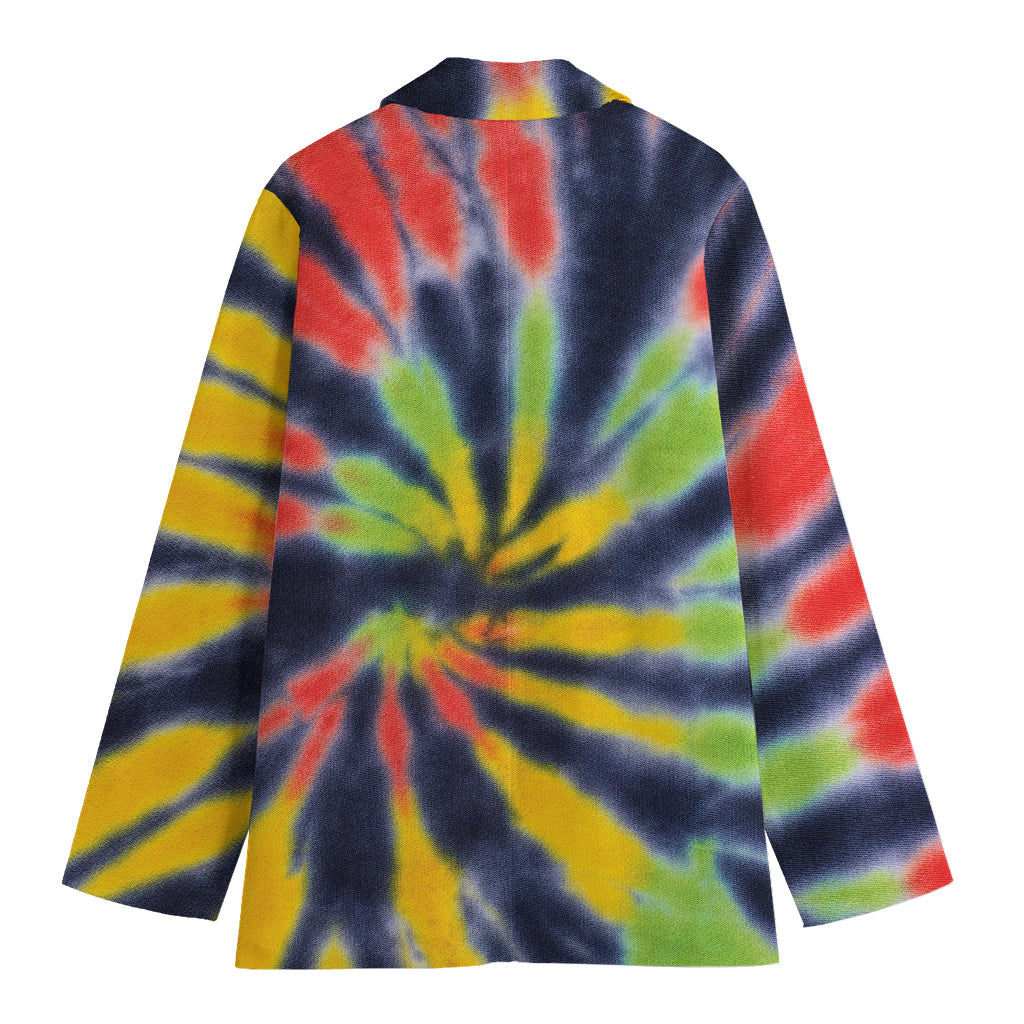 Black Backed Spiral Tie Dye Print Women's Cotton Blazer