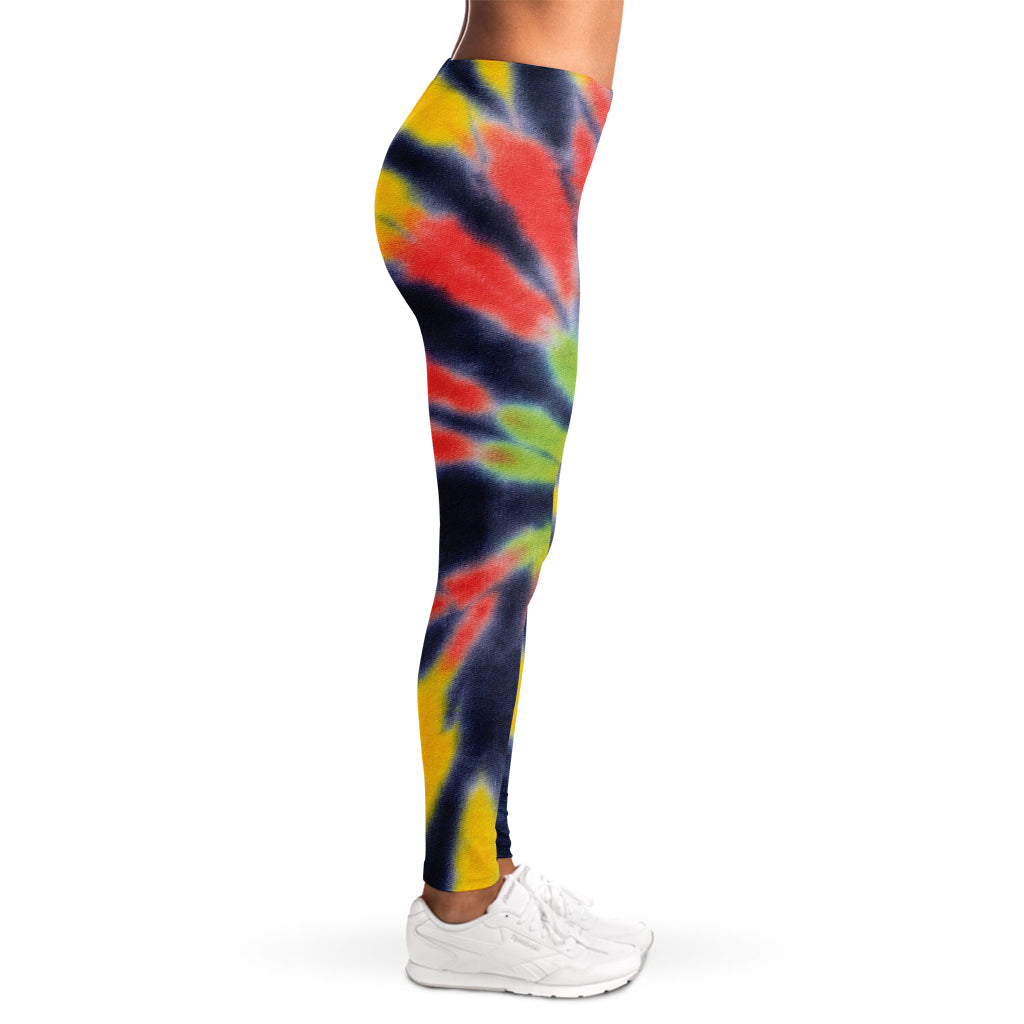Black Backed Spiral Tie Dye Print Women's Leggings