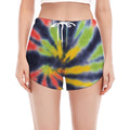 Black Backed Spiral Tie Dye Print Women's Split Running Shorts