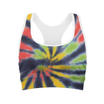 Black Backed Spiral Tie Dye Print Women's Sports Bra