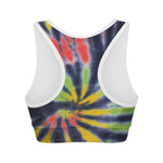 Black Backed Spiral Tie Dye Print Women's Sports Bra