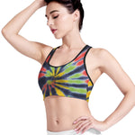 Black Backed Spiral Tie Dye Print Women's Sports Bra