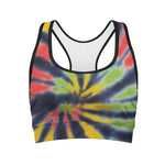 Black Backed Spiral Tie Dye Print Women's Sports Bra