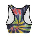 Black Backed Spiral Tie Dye Print Women's Sports Bra