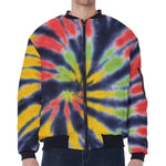 Black Backed Spiral Tie Dye Print Zip Sleeve Bomber Jacket