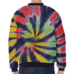 Black Backed Spiral Tie Dye Print Zip Sleeve Bomber Jacket