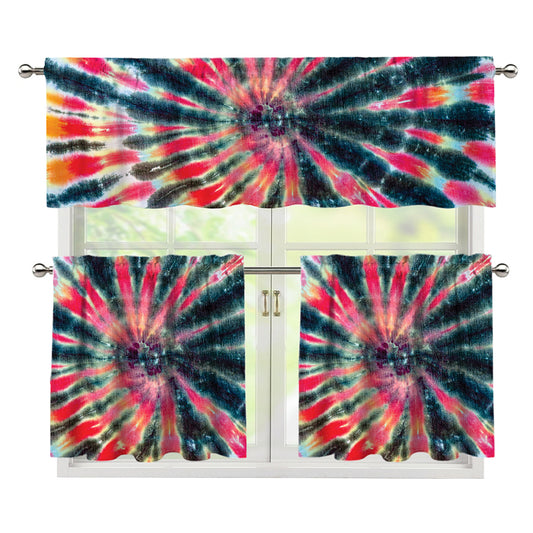 Black Backed Tie Dye Print 3 Piece Kitchen Curtains