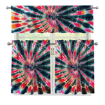 Black Backed Tie Dye Print 3 Piece Kitchen Curtains