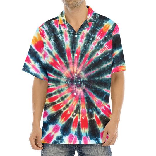 Black Backed Tie Dye Print Aloha Shirt