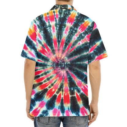 Black Backed Tie Dye Print Aloha Shirt