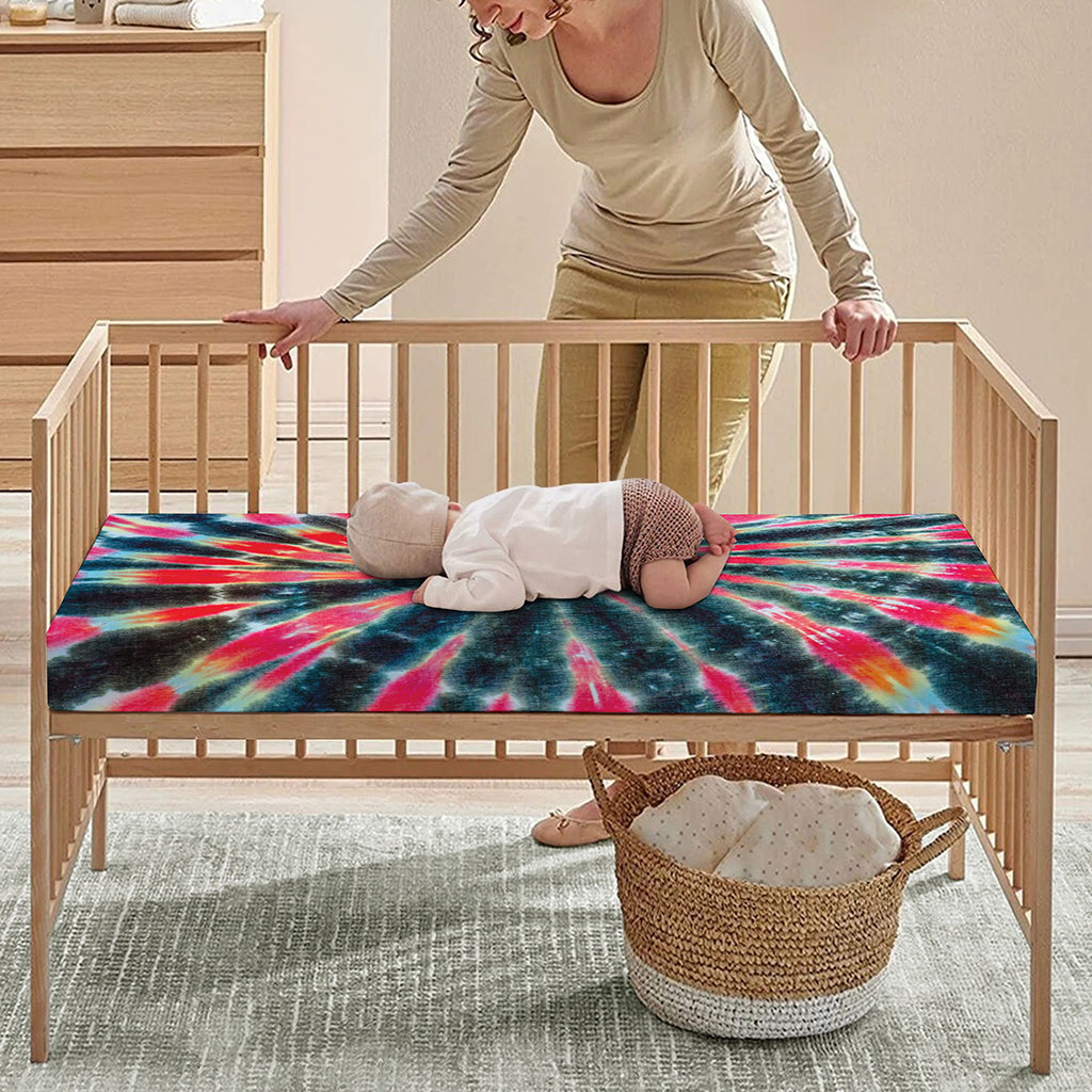 Black Backed Tie Dye Print Baby Crib Sheet