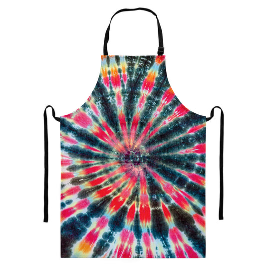 Black Backed Tie Dye Print Bib Apron With Pocket