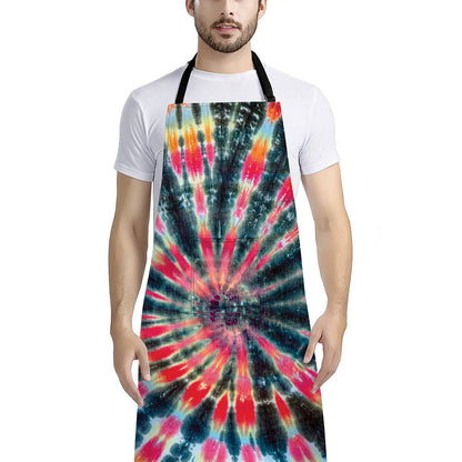 Black Backed Tie Dye Print Bib Apron With Pocket