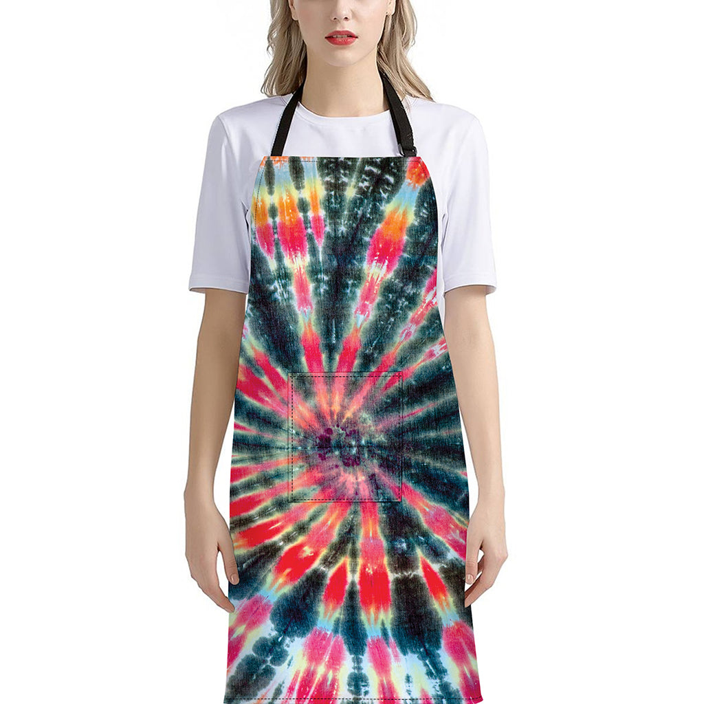 Black Backed Tie Dye Print Bib Apron With Pocket