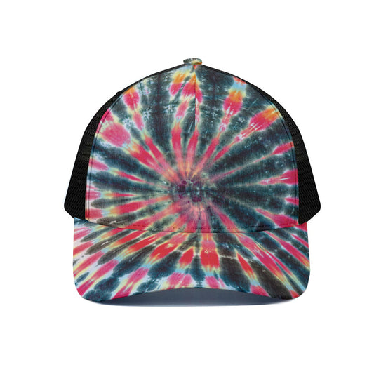 Black Backed Tie Dye Print Black Mesh Trucker Cap