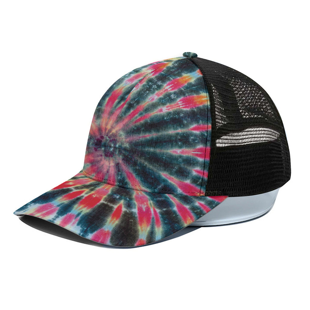 Black Backed Tie Dye Print Black Mesh Trucker Cap