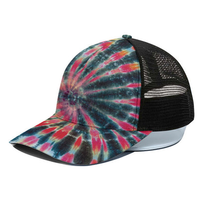 Black Backed Tie Dye Print Black Mesh Trucker Cap