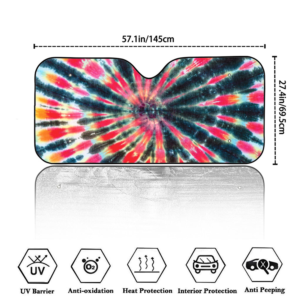 Black Backed Tie Dye Print Car Windshield Sun Shade
