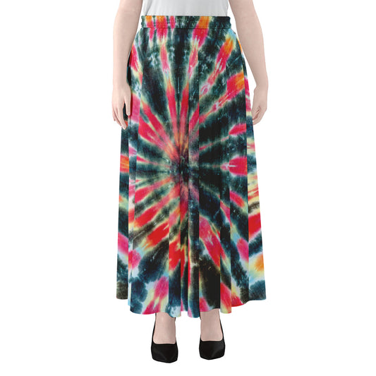 Black Backed Tie Dye Print Chiffon Maxi Skirt