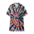 Black Backed Tie Dye Print Cotton Hawaiian Shirt