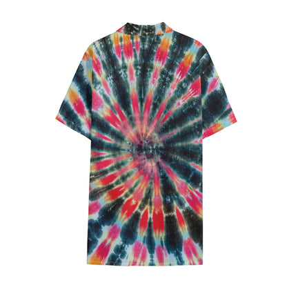 Black Backed Tie Dye Print Cotton Hawaiian Shirt