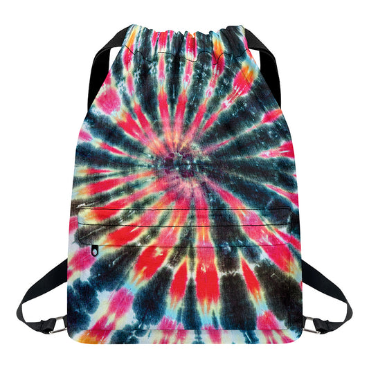 Black Backed Tie Dye Print Drawstring Backpack