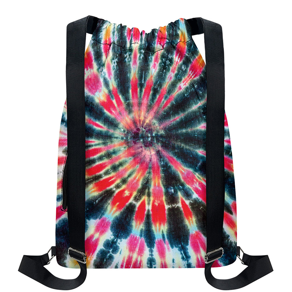 Black Backed Tie Dye Print Drawstring Backpack