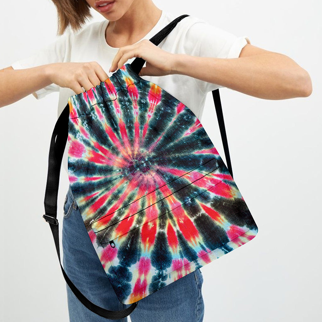 Black Backed Tie Dye Print Drawstring Backpack