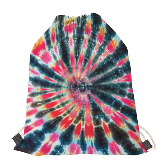 Black Backed Tie Dye Print Drawstring Bag