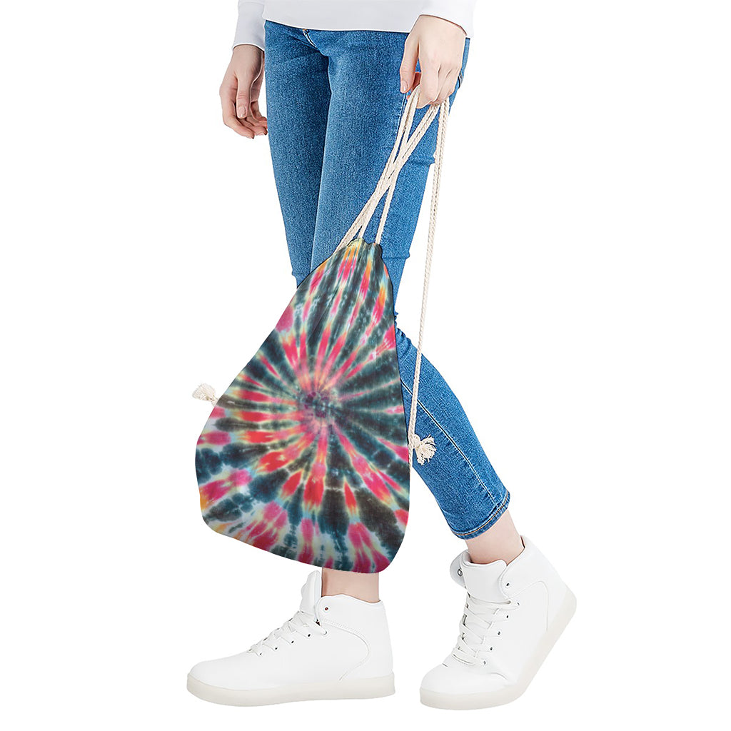 Black Backed Tie Dye Print Drawstring Bag