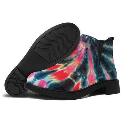 Black Backed Tie Dye Print Flat Ankle Boots