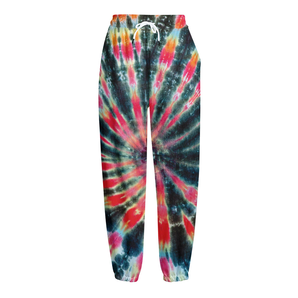 Black Backed Tie Dye Print Fleece Lined Knit Pants