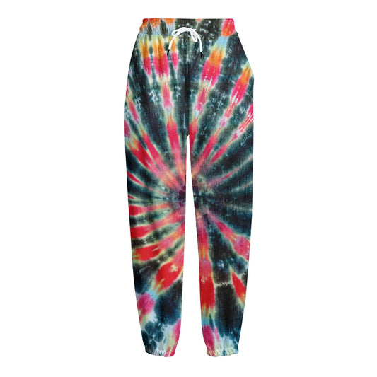 Black Backed Tie Dye Print Fleece Lined Knit Pants