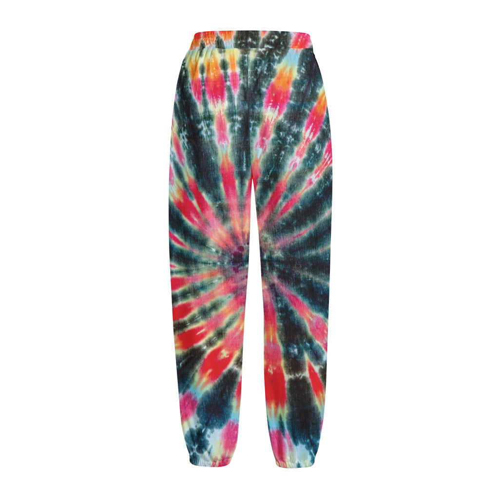 Black Backed Tie Dye Print Fleece Lined Knit Pants