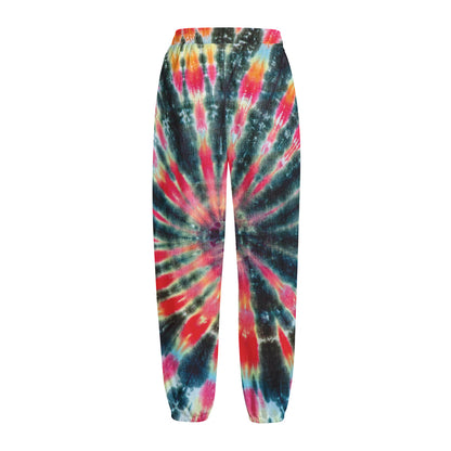 Black Backed Tie Dye Print Fleece Lined Knit Pants