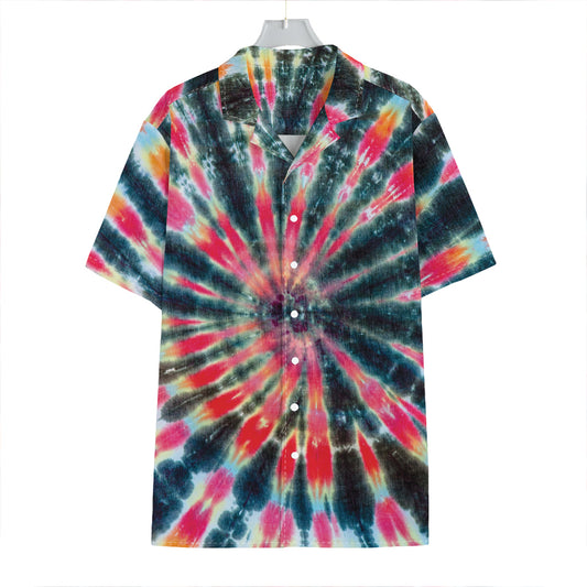 Black Backed Tie Dye Print Hawaiian Shirt
