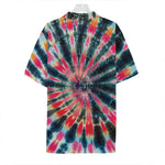 Black Backed Tie Dye Print Hawaiian Shirt