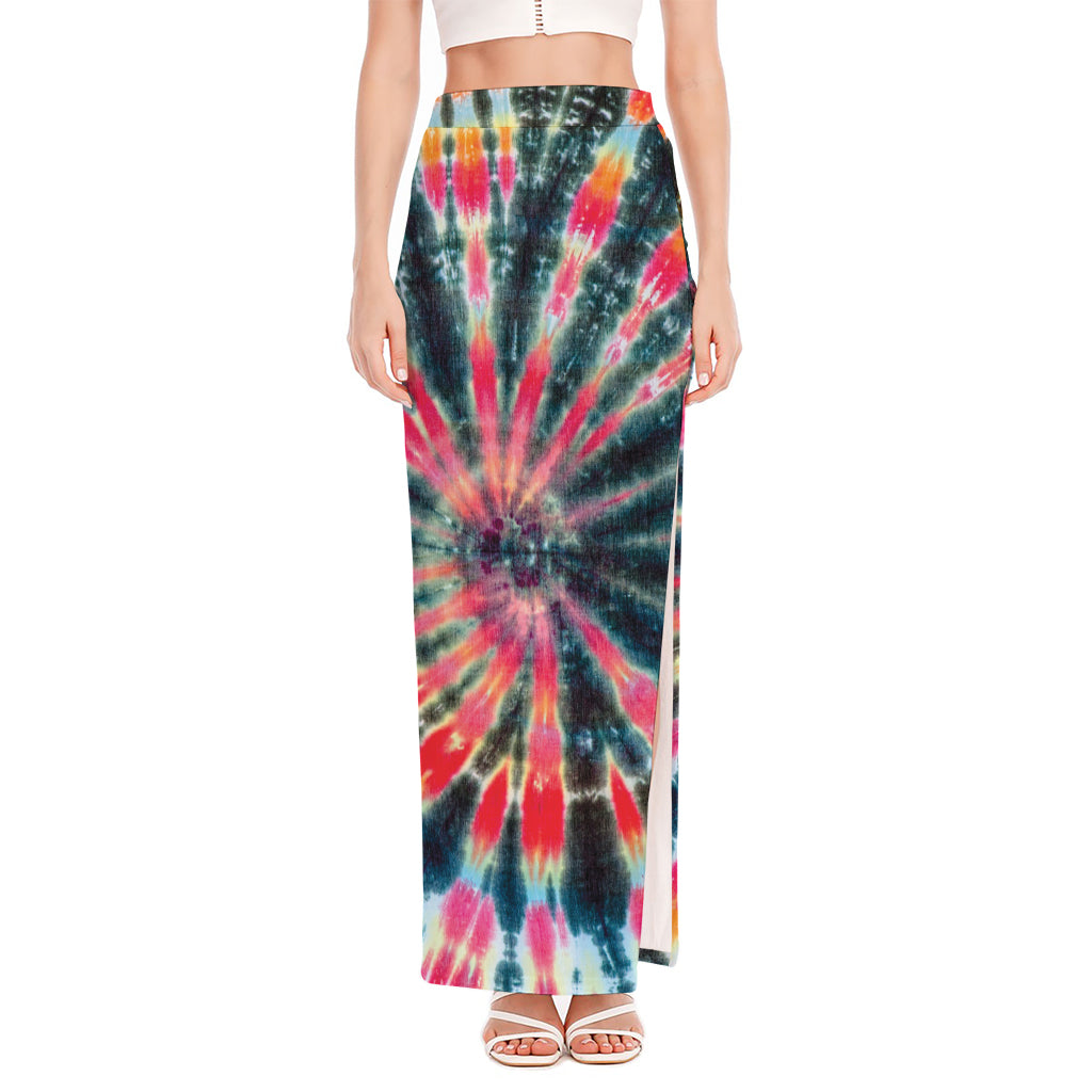 Black Backed Tie Dye Print High Slit Maxi Skirt
