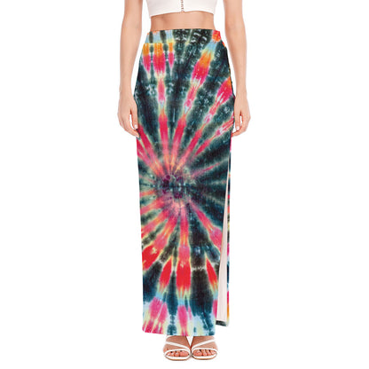 Black Backed Tie Dye Print High Slit Maxi Skirt