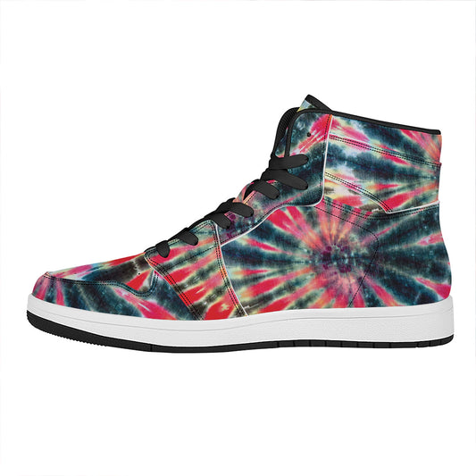 Black Backed Tie Dye Print High Top Leather Sneakers