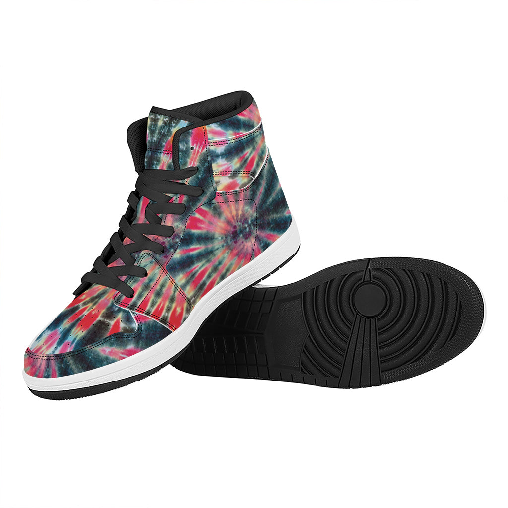Black Backed Tie Dye Print High Top Leather Sneakers