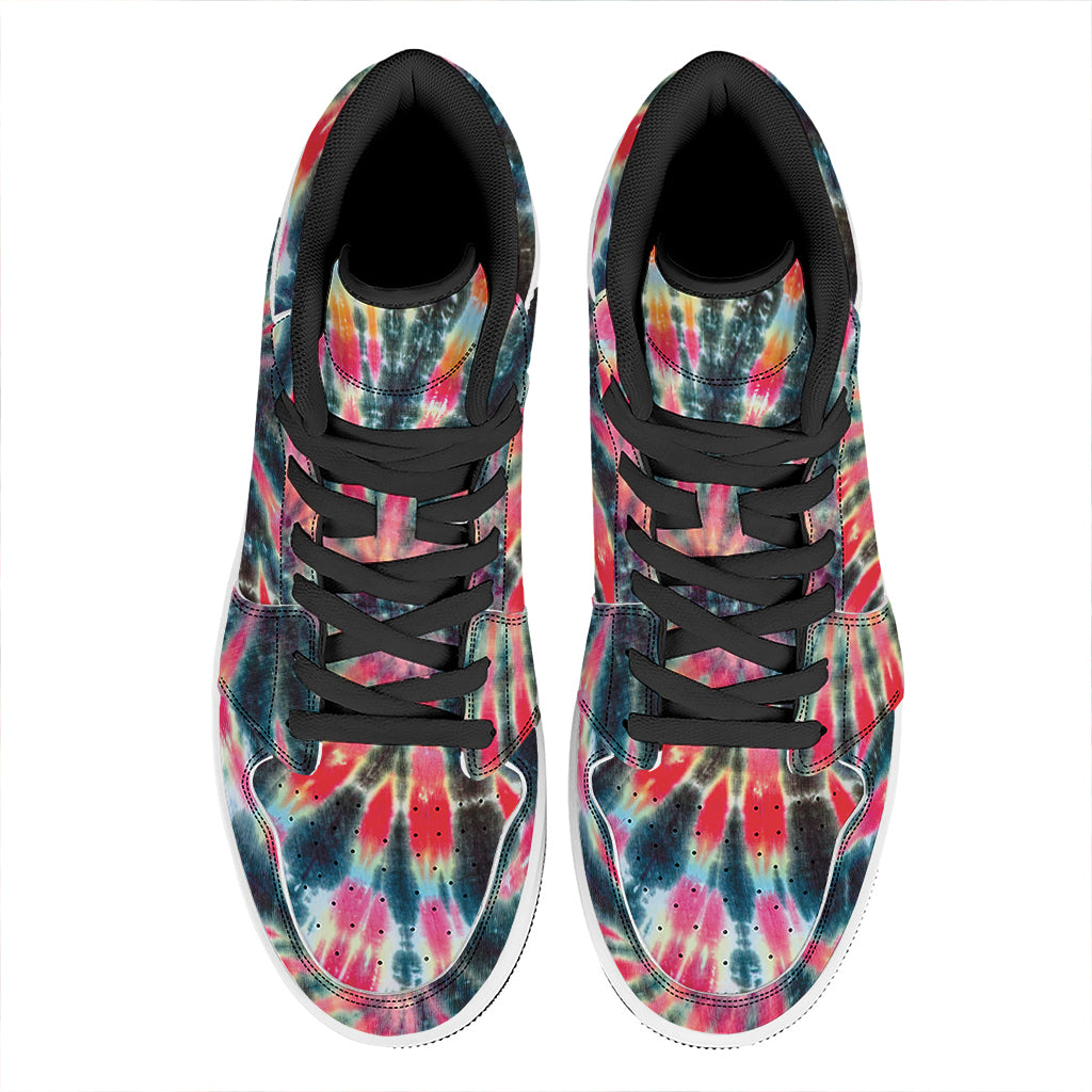 Black Backed Tie Dye Print High Top Leather Sneakers