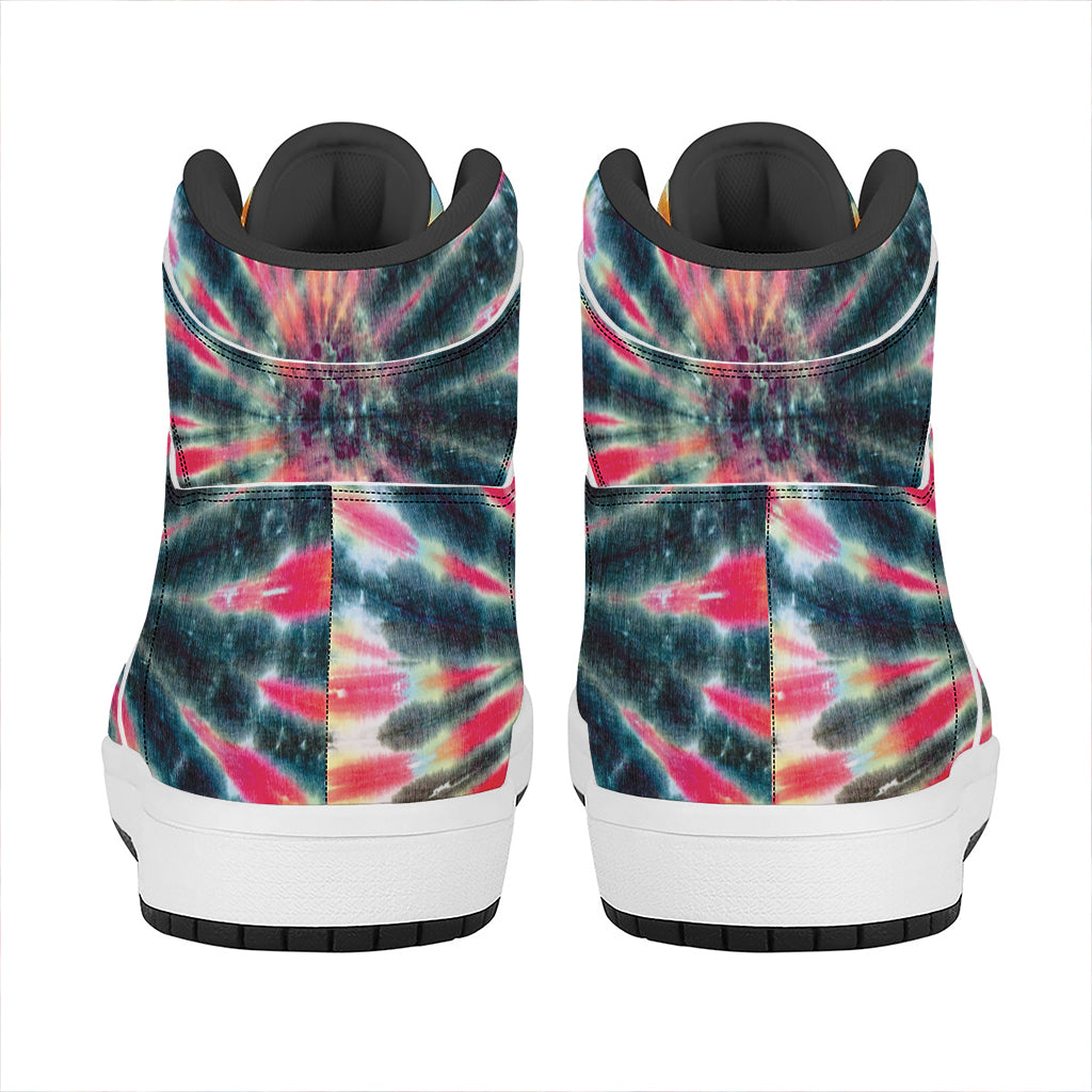 Black Backed Tie Dye Print High Top Leather Sneakers
