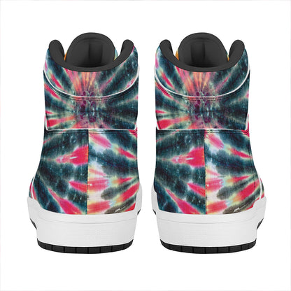 Black Backed Tie Dye Print High Top Leather Sneakers
